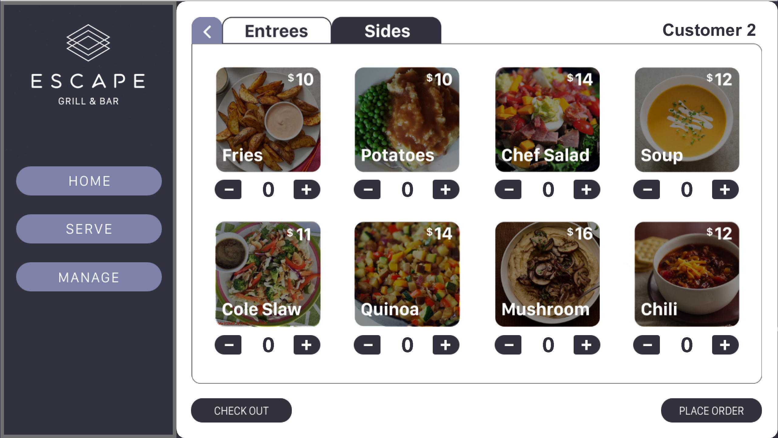 Menu for selecting sides